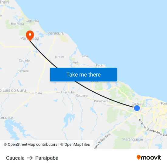 Caucaia to Paraipaba map