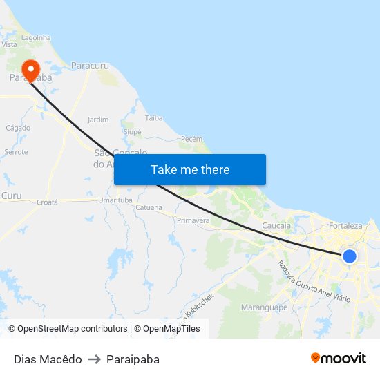 Dias Macêdo to Paraipaba map