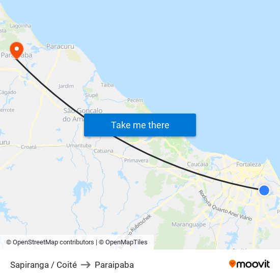 Sapiranga / Coité to Paraipaba map