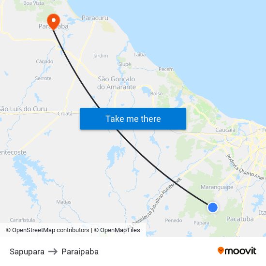 Sapupara to Paraipaba map