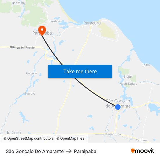 São Gonçalo Do Amarante to Paraipaba map