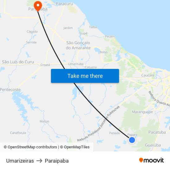 Umarizeiras to Paraipaba map