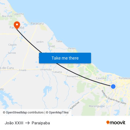 João XXIII to Paraipaba map