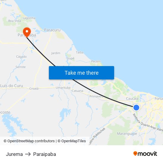 Jurema to Paraipaba map