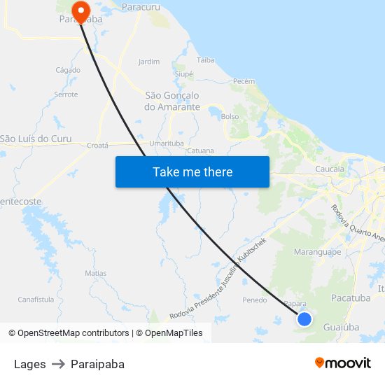 Lages to Paraipaba map