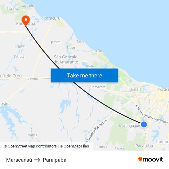 Maracanaú to Paraipaba map