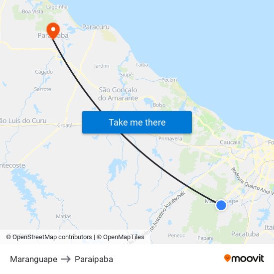 Maranguape to Paraipaba map