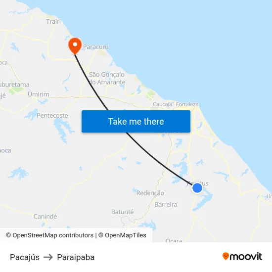 Pacajús to Paraipaba map
