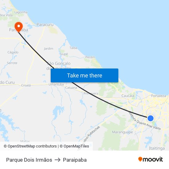 Parque Dois Irmãos to Paraipaba map