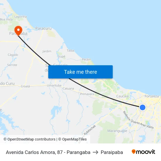 Avenida Carlos Amora, 87 - Parangaba to Paraipaba map