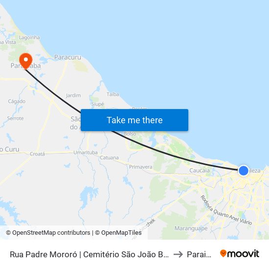 Rua Padre Mororó | Cemitério São João Batista - Centro to Paraipaba map