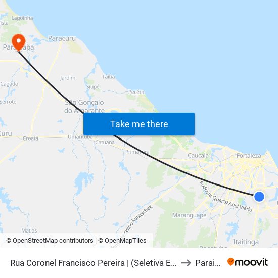 Rua Coronel Francisco Pereira | Exceto (632, 668) - Messejana to Paraipaba map