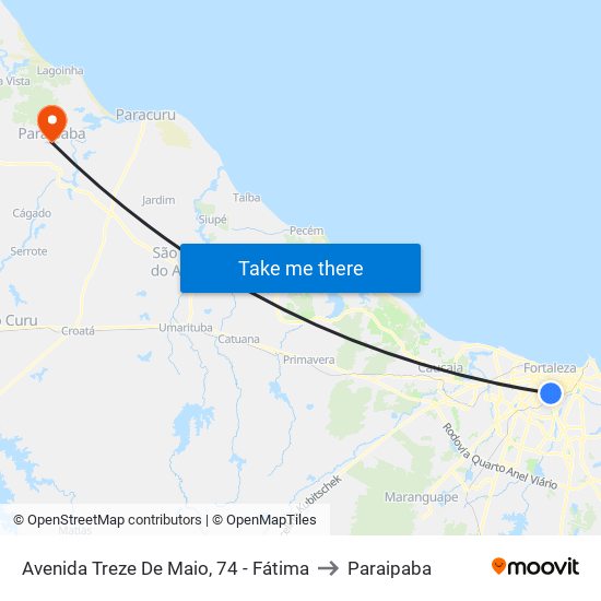 Avenida Treze De Maio, 74 - Fátima to Paraipaba map