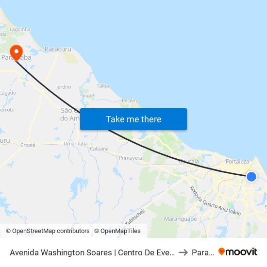 Avenida Washington Soares | Centro De Eventos Do Ceará - Edson Queiroz to Paraipaba map