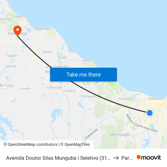 Avenida Doutor Silas Munguba | Seletivo (315/328/340/406/407/456/466) - Itaperi to Paraipaba map