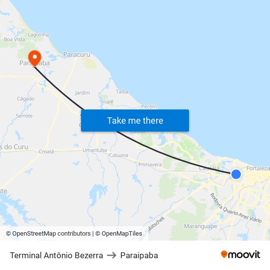 Terminal Antônio Bezerra to Paraipaba map