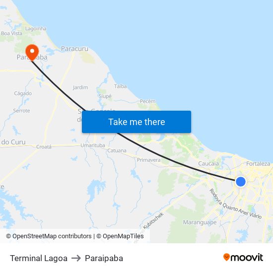 Terminal Lagoa to Paraipaba map