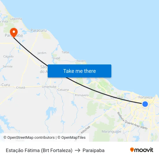 Estação Fátima (Brt Fortaleza) to Paraipaba map