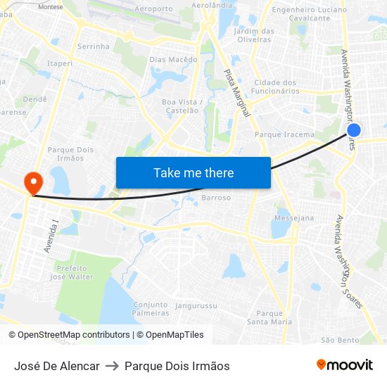 José De Alencar to Parque Dois Irmãos map