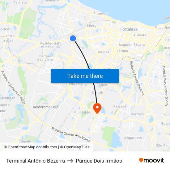Terminal Antônio Bezerra to Parque Dois Irmãos map