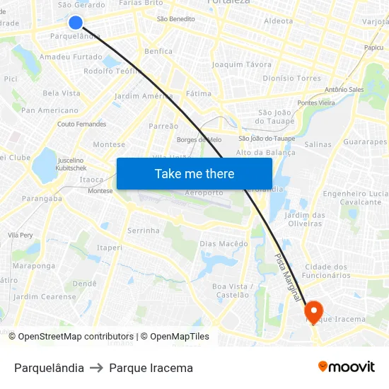Parquelândia to Parque Iracema map