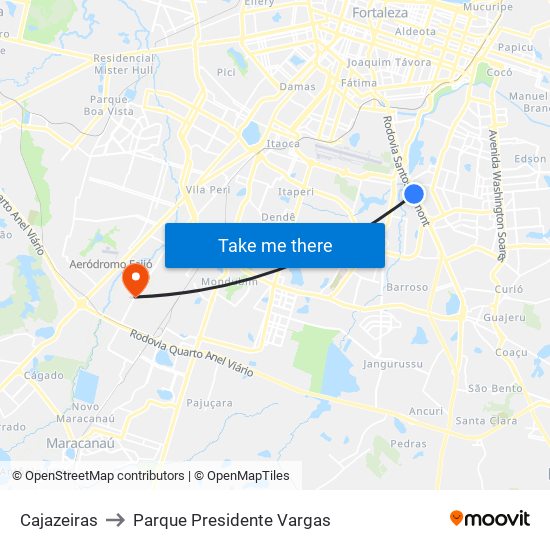 Cajazeiras to Parque Presidente Vargas map