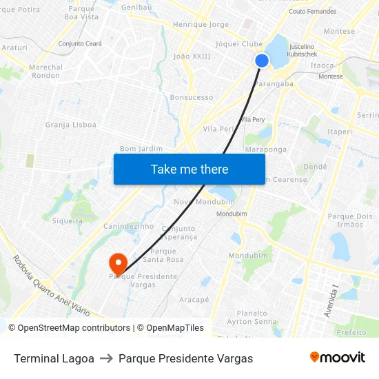 Terminal Lagoa to Parque Presidente Vargas map