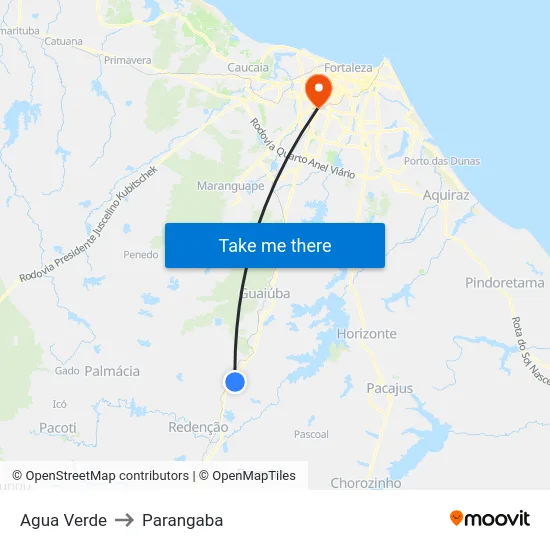 Agua Verde to Parangaba map