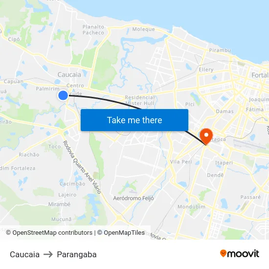 Caucaia to Parangaba map