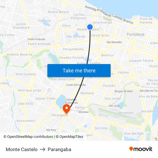 Monte Castelo to Parangaba map