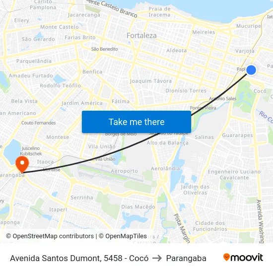 Avenida Santos Dumont, 5458 - Cocó to Parangaba map