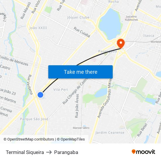 Terminal Siqueira to Parangaba map