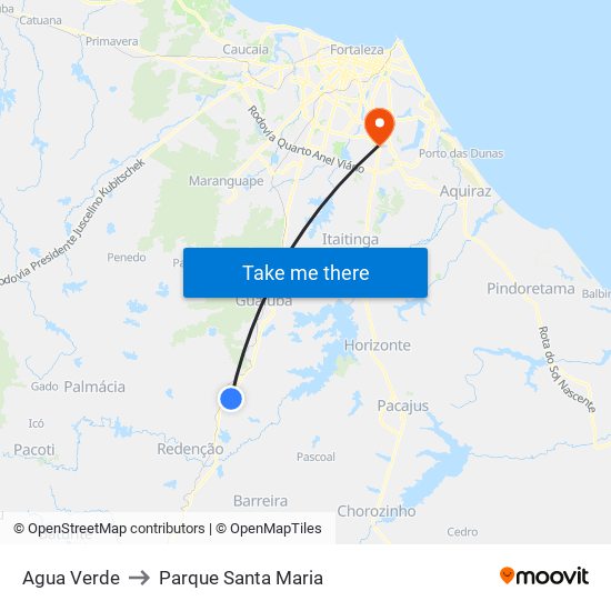 Agua Verde to Parque Santa Maria map