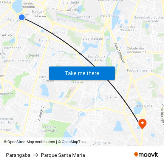 Parangaba to Parque Santa Maria map