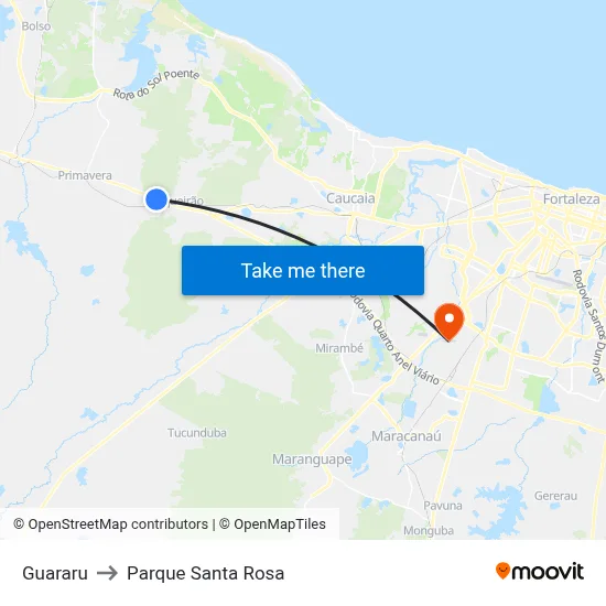 Guararu to Parque Santa Rosa map