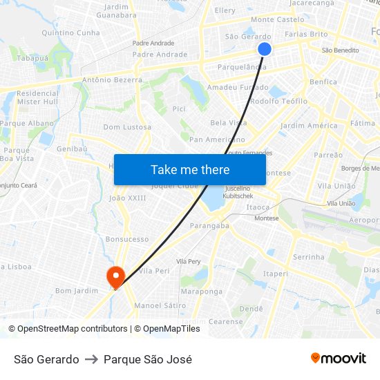 São Gerardo to Parque São José map