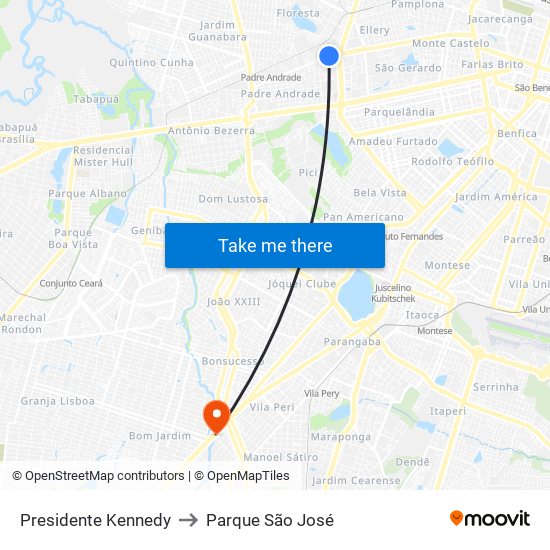 Presidente Kennedy to Parque São José map