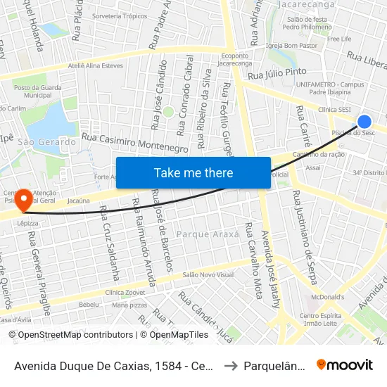 Avenida Duque De Caxias, 1584 - Centro to Parquelândia map