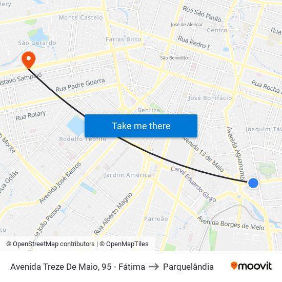 Avenida Treze De Maio, 95 - Fátima to Parquelândia map