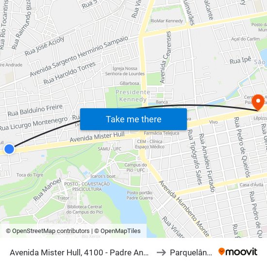 Avenida Mister Hull, 4100 - Padre Andrade to Parquelândia map