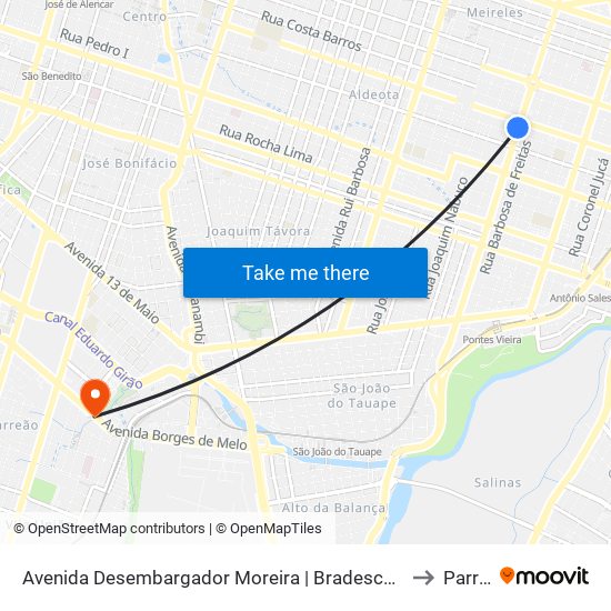 Avenida Desembargador Moreira | Bradesco Seguros - Aldeota to Parreão map