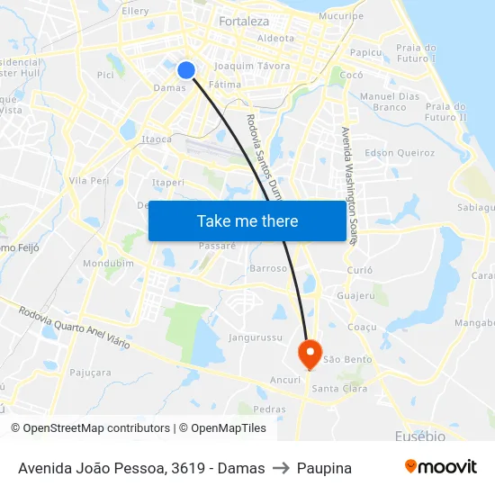 Avenida João Pessoa, 3619 - Damas to Paupina map