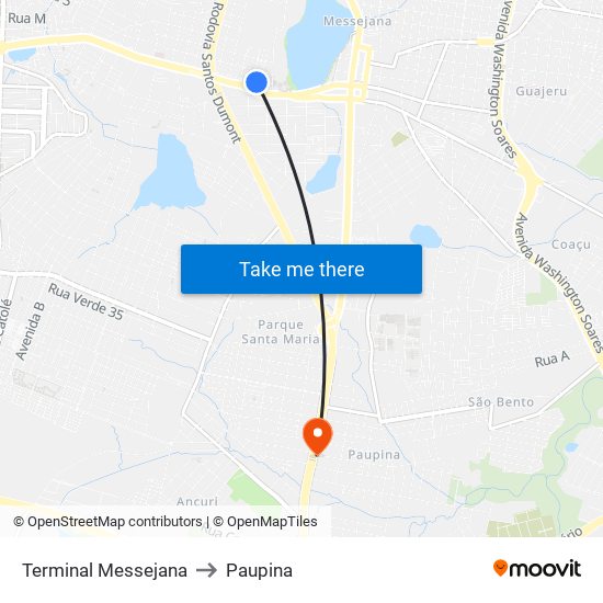 Terminal Messejana to Paupina map