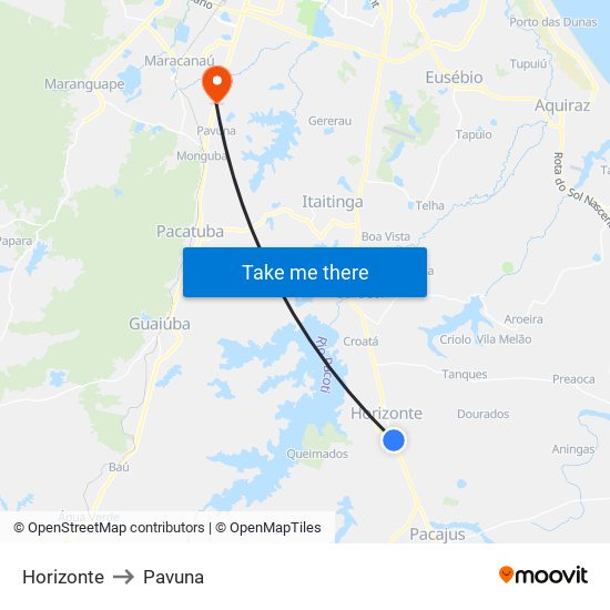 Horizonte to Pavuna map