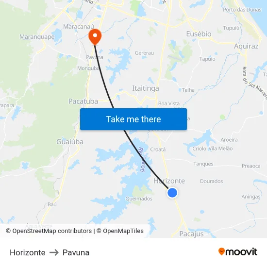 Horizonte to Pavuna map
