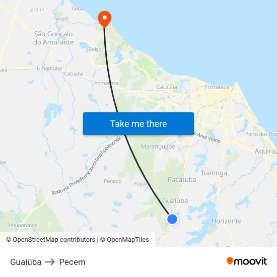 Guaiúba to Pecem map