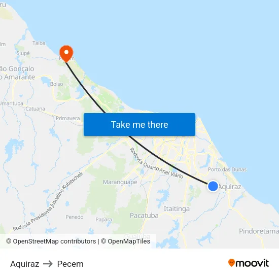 Aquiraz to Pecem map