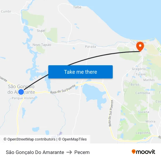 São Gonçalo Do Amarante to Pecem map
