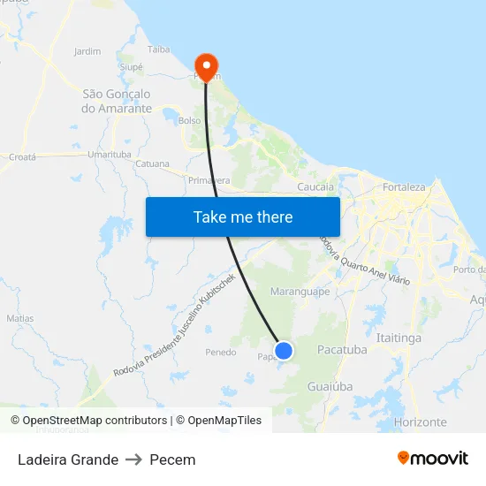 Ladeira Grande to Pecem map