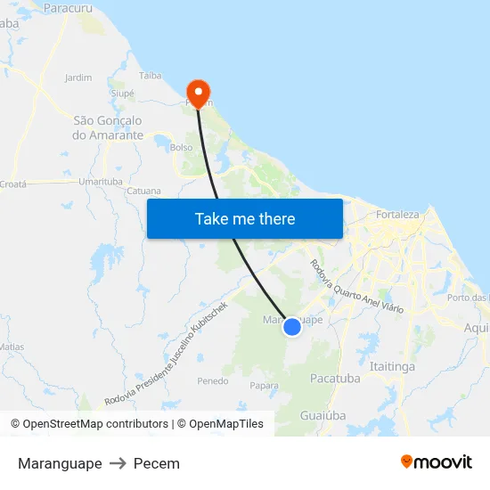 Maranguape to Pecem map